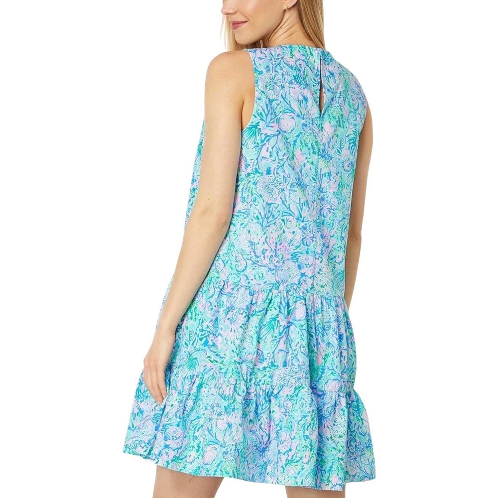 Lilly Pulitzer Women's Trina Dress Bondi Blue Size XL Cotton Tiered Shift Dress - Picture 10 of 10